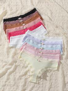 Calzones de tanga simples de encaje con diseño diario combinable para mujer - Multicolor - Ver 4