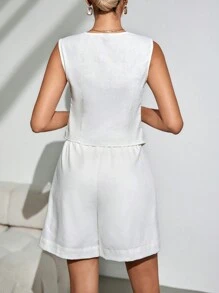 Firerie Women's Summer White Top Top And Mid-Length Shorts Casual Outfit, 2pcs Set,Comfortable And Breathable Fabric,Suitable For Daily, Commuting, Holiday, Dating In Fall/Winter - White - View 3