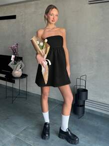 SHEIN EZwear OSMENT STRAPLESS MINI DRESS LEMON - Black - View 1