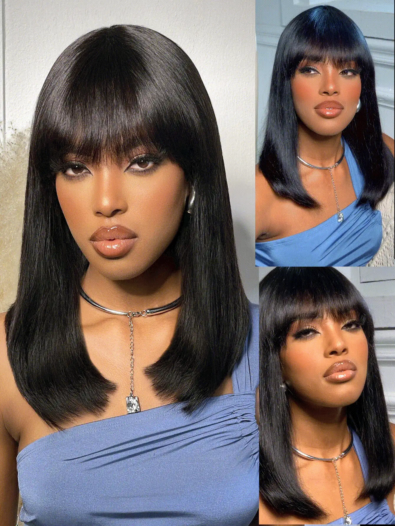 機器製造短直筒帶劉海假髮150%密度8-14英寸自然黑色顏色100%人類頭髮頂級品質假髮適合女士 - SNatural - 查看 3