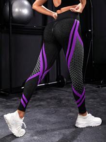 SHEIN Sport Studio Leggings deportivos de cintura alta con estampado de colores contrastantes