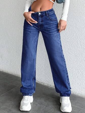 RueChic Women's Straight-Leg Casual Jeans With Pockets For Everyday Wear And Travel