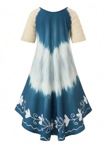 Plus Size Printed Casual Holiday Summer Short Sleeve Dress - Multicolor - View 2