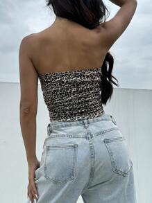SHEIN EZwear 豹紋編織緊身筒上衣 - 彩色 - 查看 2
