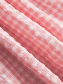 SHEIN 2pcs/Set Baby Girls Cute Gingham Sleeveless Top And Bloomers Set, Spring/Summer With Bowknot Belt - Dusty Pink - View 7