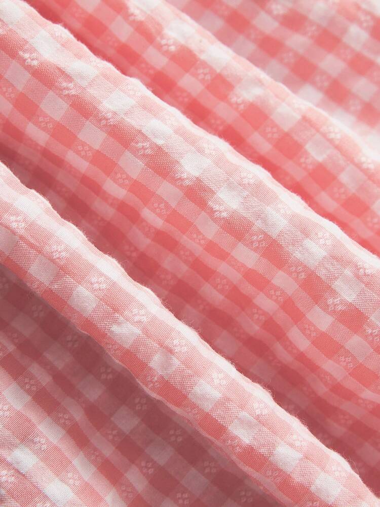 2pcs/Set Baby Girls Cute Gingham Sleeveless Top And Bloomers Set, Spring/Summer With Bowknot Belt
