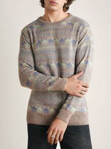 RueChic Men's Style Geometric Pattern Printed Loose Fit Sweater - Multicolor - View 4