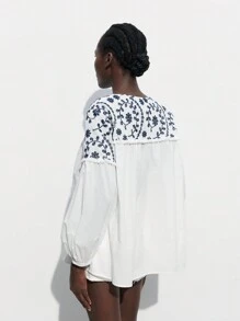 Maija Women's Stylish White Floral Printed Long Sleeve Shirt - White - View 4