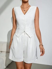 Firerie Women's Summer White Top Top And Mid-Length Shorts Casual Outfit, 2pcs Set,Comfortable And Breathable Fabric,Suitable For Daily, Commuting, Holiday, Dating In Fall/Winter - White - View 5