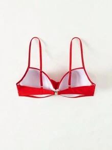 SHEIN Swim Áo bikini trơn màu đơn giản cho nữ 2025, kỳ nghỉ bãi biển mùa hè - Đỏ - Xem 2