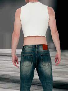 Manfinity Fever City Men Spring/Summer Casual Solid Color Ribbed Knitted Asymmetrical Hem Cropped Sweater Vest