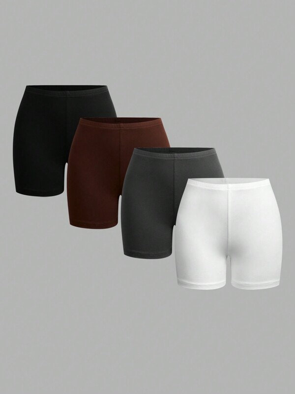 SHEIN EZwear Women's 4pcs Multi-Color Skinny Casual Short Leggings Set, Suitable For Summer Suitable For Going Out