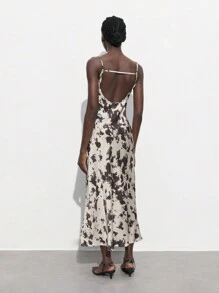 Maija 1 chiếc váy dài nhuộm loang cổ điển thập niên 70 dành cho quý cô độc thân, váy gợi cảm in họa tiết da báo satin thanh lịch - Màu be - Xem 8