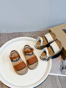 Dép đi ngoài trời cho bé gái, Giày công chúa đế mềm chống trượt mới mùa hè, Dây đeo chéo dệt, Phong cách đi biển - Màu be - Xem 1