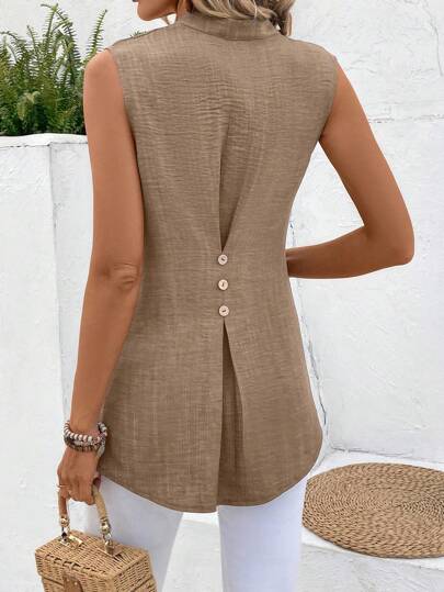 Pariaura 女士純色簡約日常無袖襯衫