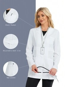 Women's Fashion Long Sleeve Fitted Lab Coat, Suitable For Halloween Cosplay Costume