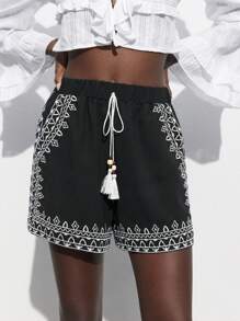 Maija Quần short thường ngày màu đen in hình dáng rộng cho nữ - màu đen - Xem 1