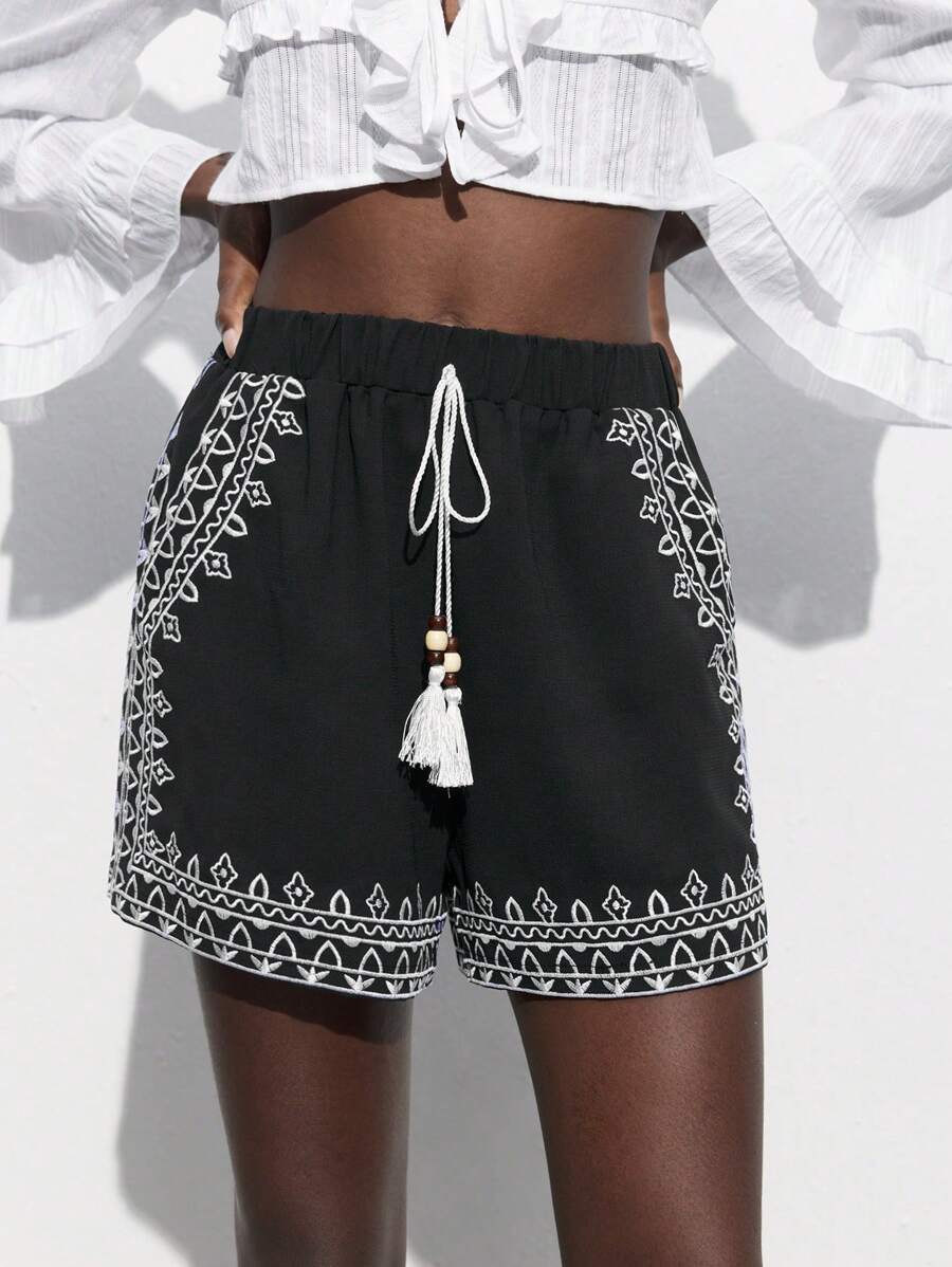 Maija Quần short thường ngày màu đen in hình dáng rộng cho nữ - màu đen - Xem 1