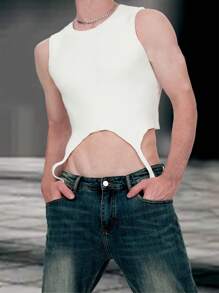 Manfinity Fever City Men Spring/Summer Casual Solid Color Ribbed Knitted Asymmetrical Hem Cropped Sweater Vest