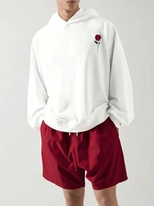 Manfinity VCAY Men's Casual Rose Printed Hoodie And Shorts Set, For Fall Winter