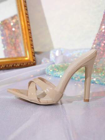 Spetsad tå Mule Criss-Cross stilett högklackat damsandaler