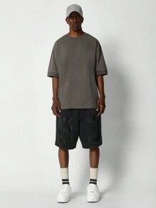 SUMWON Thả đáy quần tương phản Stitch Jort với số đồ họa in - màu đen - Xem 3