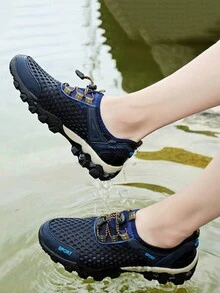 男款夏季流行的超輕量透氣網面徒步鞋戶外休閒運動鞋 - 藍色 - 查看 5