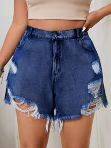 SHEIN EZwear Plus maat licht gewassen gescheurde sexy denim shorts