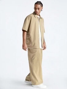 Manfinity VCAY Men's Printed Numeric Pattern Short Sleeve Woven Shirt - Khaki - View 4