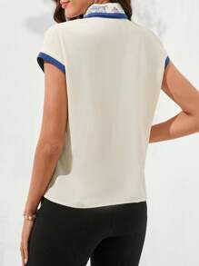 SHEIN Clasi 彩塊領左右拼接大蝴蝶結女襯衫