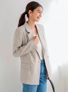 Aveloria Modichic Ladies' Plain Buttoned Long Sleeve Blazer - Khaki - View 7