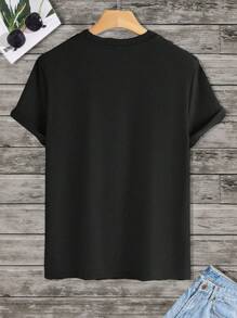 RueChic Men's Short Sleeve T-shirt With Text Print - Black - View 2