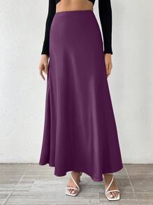 Chiquease Falda larga de unicolor de moda femenina para verano - Morado - Ver 6
