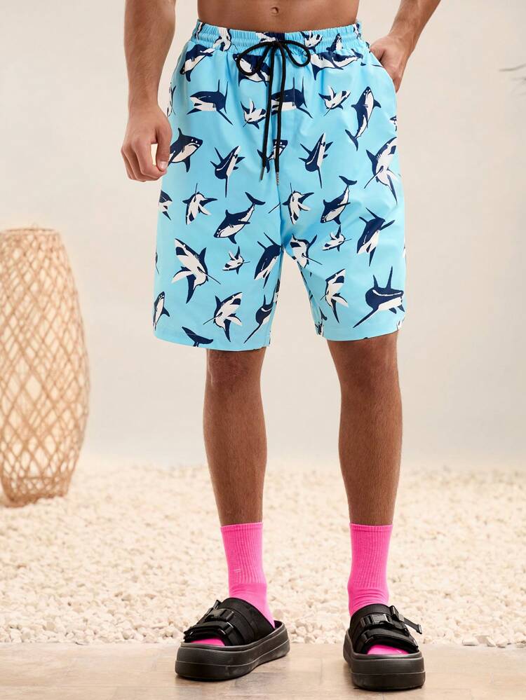 Men's Beach Outfits Summer Vacation Light Breathable Woven Casual Hawaiian Shorts With Shark Patterns Beachwear Baggy Pattern Cool Graphic Colorful