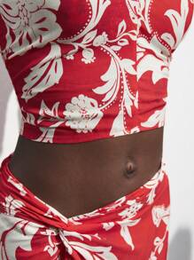 Maija Red Women's Printed Sleeveless Vacation Tank Top With Halter - Red - View 7