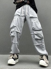 Manfinity EMRG Men's Drawstring Waist Multiple Big Pocket Straight Leg Casual Casual Pants