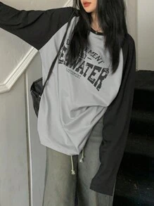 INAWLY تي شيرت نسائي فضفاض كاجوال للربيع والصيف، بأكمام طويلة، كتف متباين، طباعة حرفية، ملابس علوية للنساء لزي الربيع، ملابس رمضان