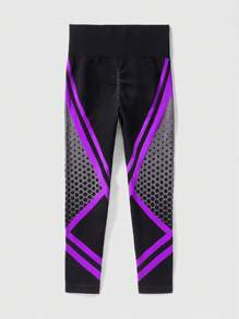 SHEIN Sport Studio Leggings deportivos de cintura alta con estampado de colores contrastantes
