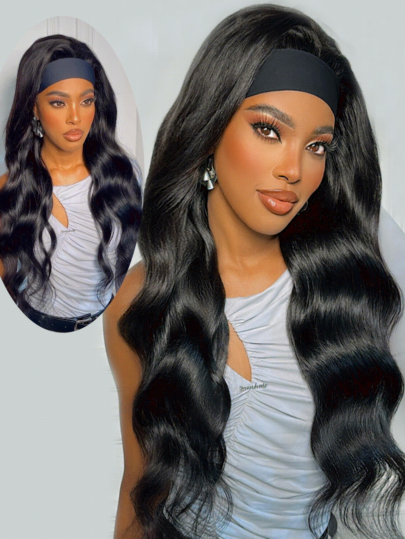 Body Wave Headband Wig Human Hair Wigs With Head Band  Affordable Hair Replacement Headbands Wig Ready Wear To Go Daily Use Natural Black Color - Natural Black - View 3