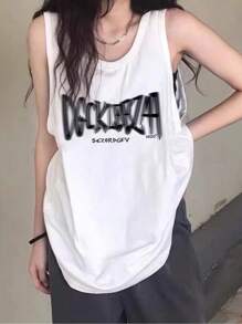 白色美式寬肩運動坦克背心上衣時尚吊帶 - 白色 - 查看 1