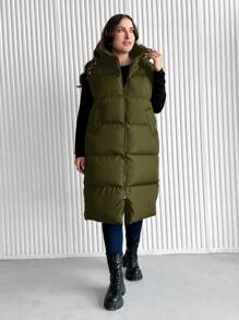 SHEIN Cottnline 加肥加大碼無袖棉袄背心 - 墨綠色 - View 5