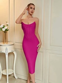 ADYCE Women's Backless Bandage Prom Dress With Bead Detail And Fish-Bone Structure Elegant Cocktail Semi Formal Wedding Guest Dress, For Birthday, Graduation, Dinner, Homecoming