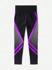 SHEIN Sport Studio Leggings deportivos de cintura alta con estampado de colores contrastantes