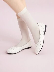 CUCCOO DOLLMOD 女士時尚鑲嵌鑽石圖案扁鞋 - 白色 - 查看 4