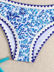 Conjunto de bikini impreso de nueva moda con ribete de encaje para niña preadolescente - Multicolor - Ver 3