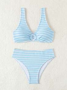 Swim Vcay 女士条纹圆环连体性感比基尼套装适合海滩度假夏季 - 藍白色 - 查看 7