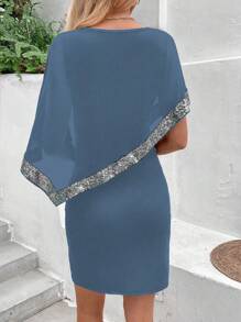 EMERY ROSE Váy bó sát sequin vá mùa hè thanh lịch - Màu xanh lam - Xem 2