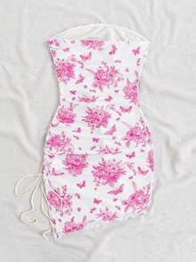 Soleia Women's Printed Slim-Fit Vacation Style Strapless Dress, Summer - Hot Pink - View 2