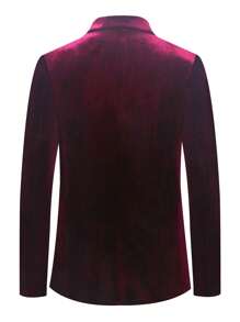 I FineLong Chaqueta de traje de terciopelo para hombre con cuello de traje para banquetes, con contraste de color a juego - Burdeos - Ver 2