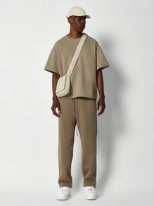 SUMWON Quần dài thể thao cao cấp phong cách chạy bộ thoải mái Quần dài tập luyện Quần áo thể thao mặc thường ngày mùa thu đông có bo gấu ở mắt cá chân - Màu Khaki - Xem 3